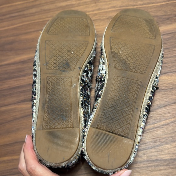 Tory Burch Black Leather Tweed Espadrille Shoes size 9.5 - Picture 6 of 12